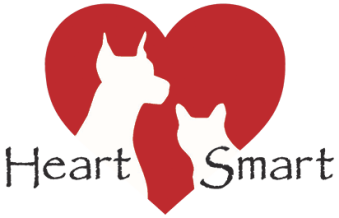 red heart with an outline of a dog and cat and the words Heart Smart below.