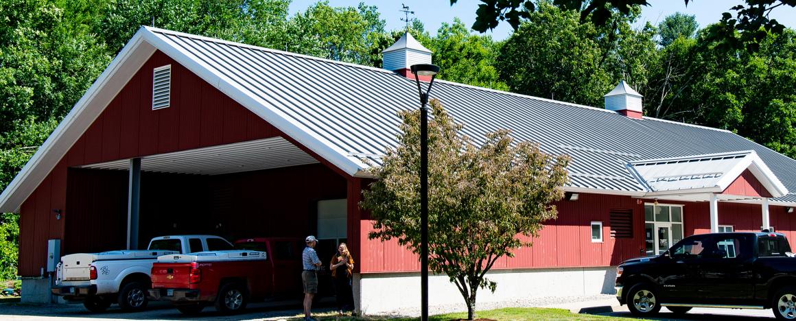 Red veterinary medical building