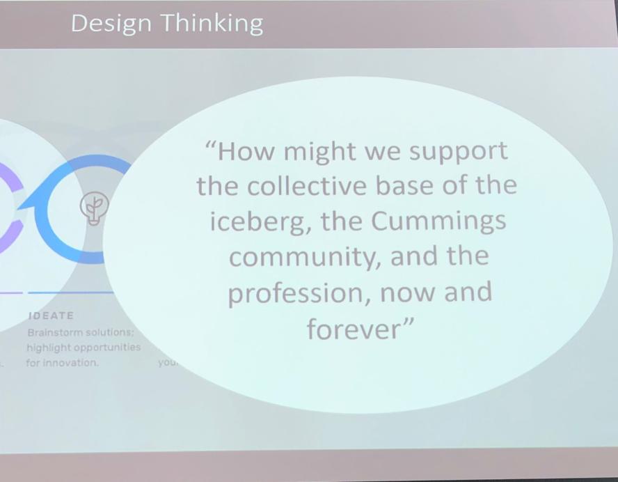 "How might we support the collective base of the iceberg, the Cummings community, and the profession, now and forever"
