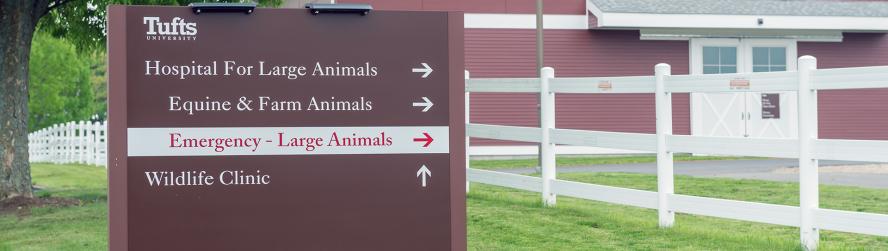 A sign showing where to go for emergencies for large animals