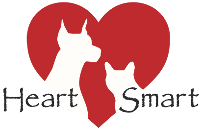 HeartSmart Logo that is a red heart with a transparent image of a dog and cat in front