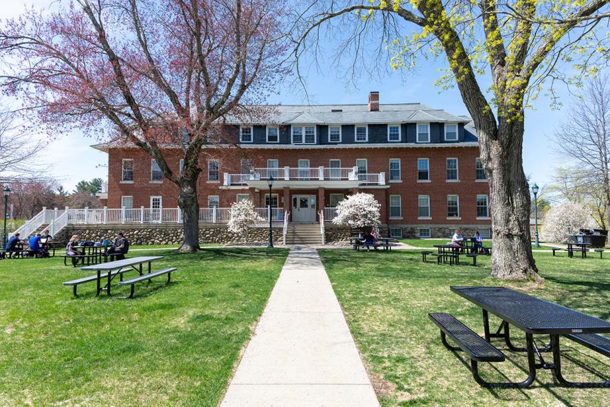 Agnes Varis Campus Center in the spring