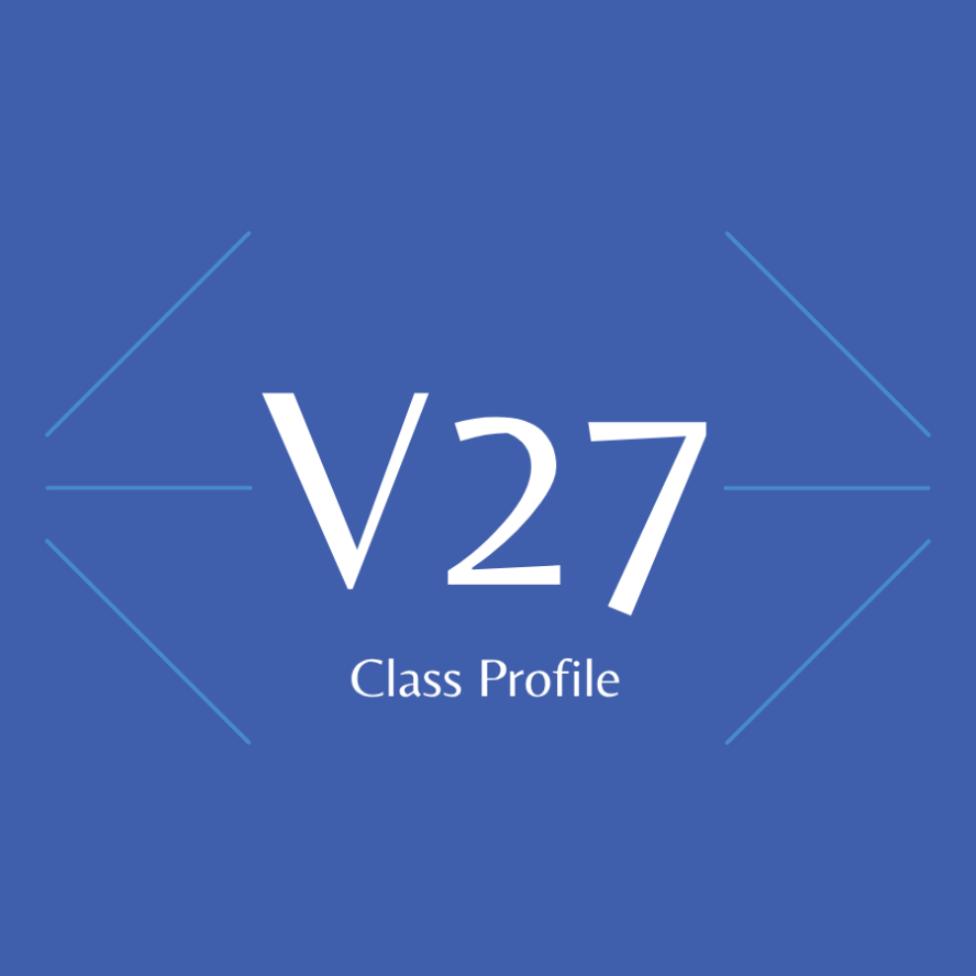 Blue graphic with white lettering that reads V27 Class Profile.
