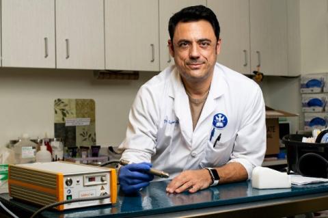 Veterinary dermatologist Ramón Almela in a lab