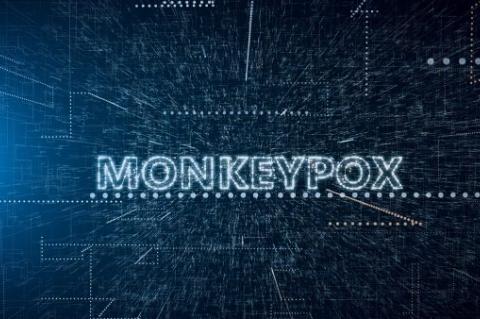The word monkeypox on a blue background