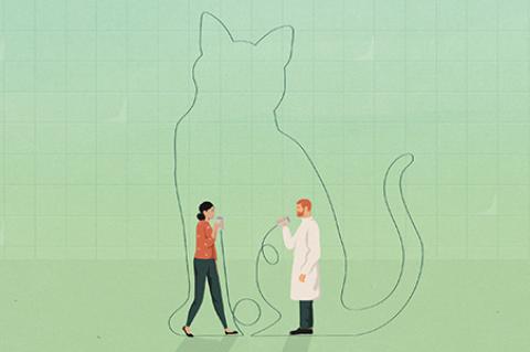 Graphic of a veterinary doctor and client communicating