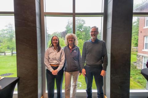 Drs. Daniela Bedenice, Cornelia Peterson, and Jonathan Runstadler standing in front of a large window.